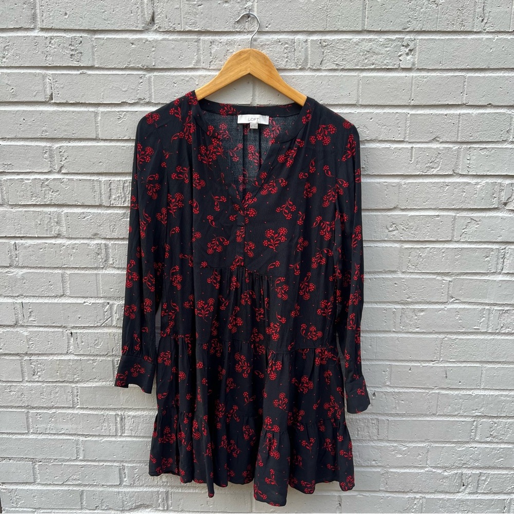 Loft black Floral V-Neck Dress